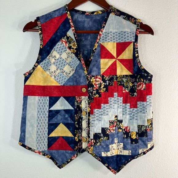Vintage Inspo Boho Quilted Patchwork Vest Handmade GrannyCore Small Medium - Picture 1 of 5